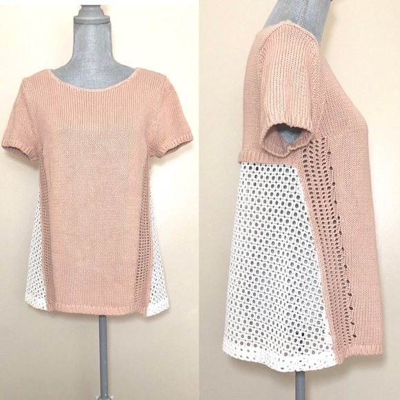 Anthropologie Tops - Anthropologie two-tone blush pink lace sweater